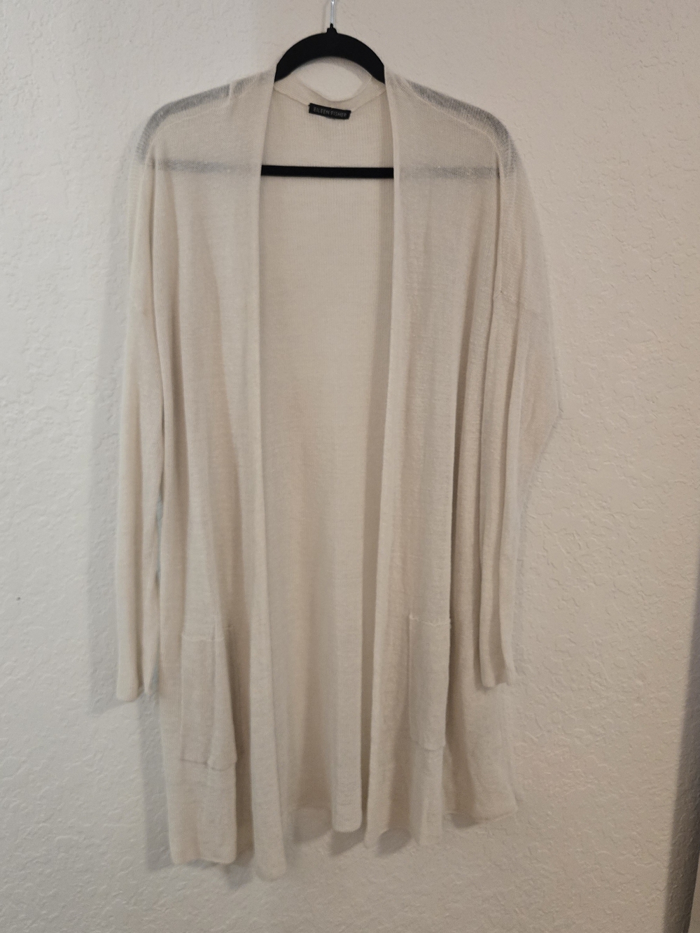 Eileen Fisher Cream Open-Front Lightweight Cardigan Organic Linen Blend Timeless